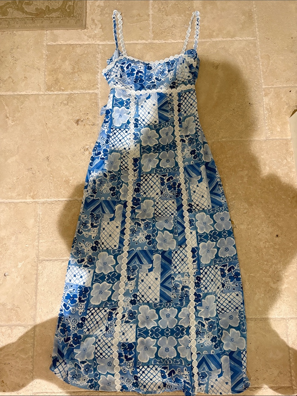Altar’d State Blue Floral Patchwork Maxi Dress